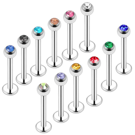 Crystal Ball Lip Earring Stud 1.2x6/8x3mm Stainless Steel Labret Piercing Cartilage Tragus Piercing Body Jewelry 12 Wedding Gift