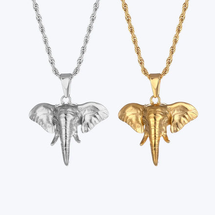 Vintage Mens Punk Rolo Chain Elephant Necklaces High Quality 18k Gold Plated Jewelry Customized Stainless Steel Animal Necklace