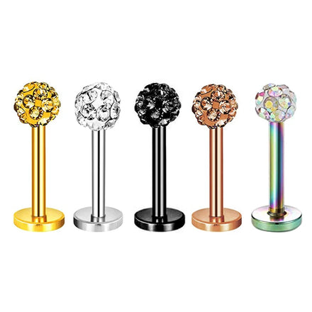 Crystal Tragus Helix Earring Stud Ferido Ball Labret Monroe Lip Ring Surgical Steel Cartilage Piercing Jewelry Women Men Wholes