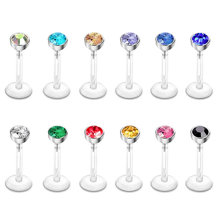 Nose Ring Nipple Piercing 16G Mixed Acrylic Crystal Bar Monroe Labret Stud Lip Ring Flesh Belly Piercing Boiflex Clear 12 Color