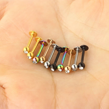 Crystal Tragus Bars Earrings Ring Stud Piercing Surgical Steel Labret Piercing Cartilage Body Jewelry 5 Color Mix