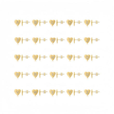 ZUOLA Fine Jewelry Eco-friendly Brass 18K Real Gold Plated 925 Sliver Pole Posts Heart A-Z Letter Inlay Zircon Stud Earrings