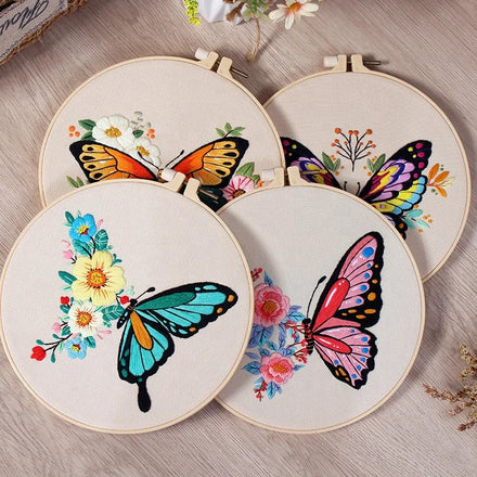 Beginner Cross Stitch Embroidery Kit Adults-Cotton Handmade Folk Art Starter Kit Butterfly Pattern Embroidery Floss Meian Brand