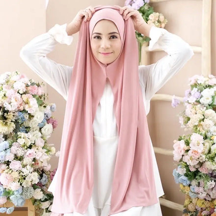 Plain Premium Instant Cotton Jersey Hijabs Scarves Fashion One Piece Set Ready to Wear Stretchy Cotton Jersey Head Hijabs Scarf