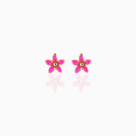 New Ins Wind Women Jewelry Drop Oil Small Petal Earrings Brass Plated Gold 925 Sterling Silver Girls Mini Flower Stud Earring
