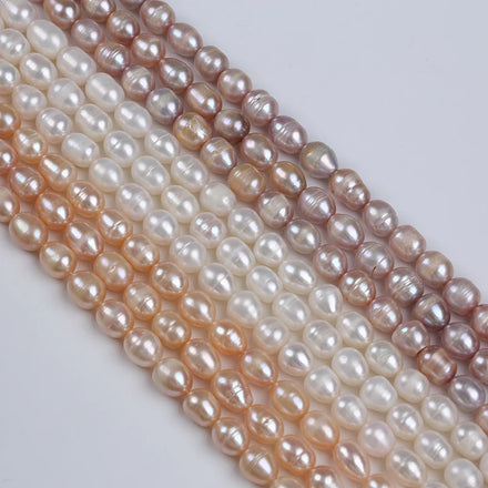 Natural 8-9mm Freshwater White Pink Colored Rice Pearls Loose Strands for Jewelry Making