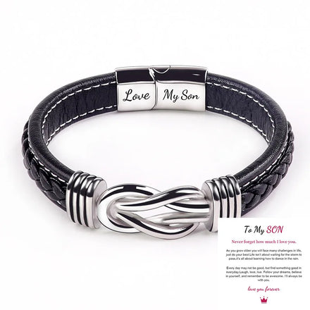 Love You Forever Braided Leather Stainless Steel Magnetic Clasp Beaded Agate Personalized 'My Son My Grandson' Message Jewelry