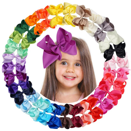 CPC CPSIA Big 6 Inches Cute Ribbon Grosgrain Solid Color Bow Kids Butterfly Hair Clips for Girl