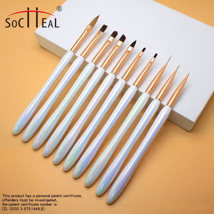 2026 Hot Sale Beautiful White Acrylic Handle Gel Slanted square Oval Liner Uv Gel Nail Brush Thin Fine Liner Nail Brush