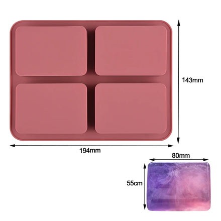 SILIKOLOVE Factory 4 Cavity Cuboid Shape Soap Maker LFGB Platinum Non Stick BPA Free Silicone Soap Molds