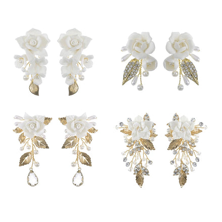 2023 Handmade Ceramic Flower Earrings Elegant Wedding Daily Party Jewelry Bridal Pendant Accessory for Gifts