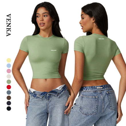 Women's Lightweight Quick Dry Gym Fitness Crop Top Seamless Short Sleeve T-Shirts for Running Sports Yoga Workout Athletic Wear