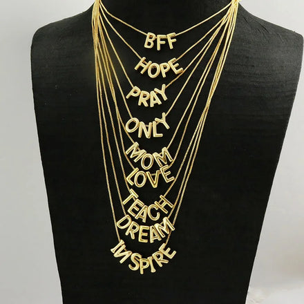 NM1273 Dainty 18k Gold Plated Love Mom Personalized Necklace Initial Custom Name Words Sliding Letter Charm Necklace