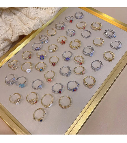 DS Factory Wholesale Fashion Ins Style Flower Zircon Ring Female Design Open Ring