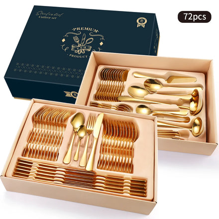 Hot 72/84 Pcs Stainless Steel Cutlery Common Fork Spoon Set Silverware Gold Wedding Flatware Set