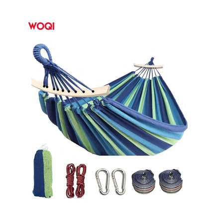 WOQI OEM ODM Free Standing Swing Folding Cotton Knit Hammocks Bed with Tree Straps Carry Bag for Nest Garden Leisure