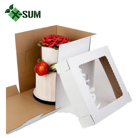 Hot Selling China Custom Cake Paper Packaging Box With Window Food Custom Logo White Cake Box