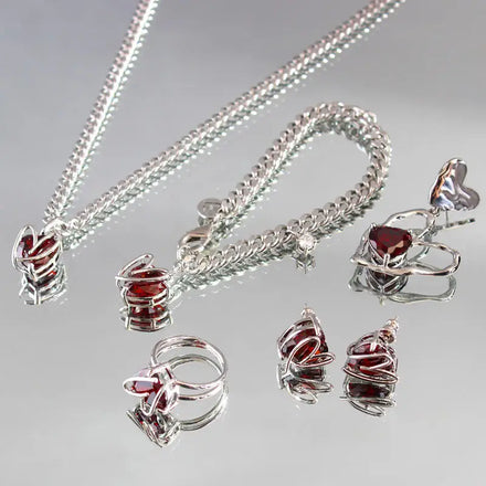 European American Ins Luxury Engagement Gift Jewelry Set for Unisex Heart Design Zircon Stones Necklace Earrings Ring Rhodium