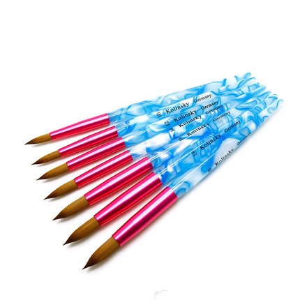 Custom Wholesale Kolinsky Hair Blue Wave Acrylic Handle Nail Art Brushes for Acrylic Nails