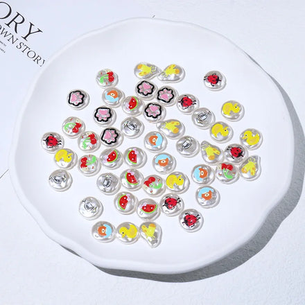 16*16mm Round Flat Loose Beads for Earring Jewelry Decoration Painted Imitation ABS Plastic Pearl Beads