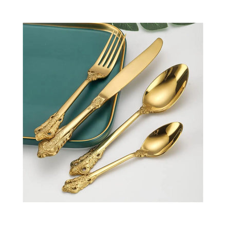 Vintage Cute Spoon Flatware Individual Brushed Serving Matted Gold Fork