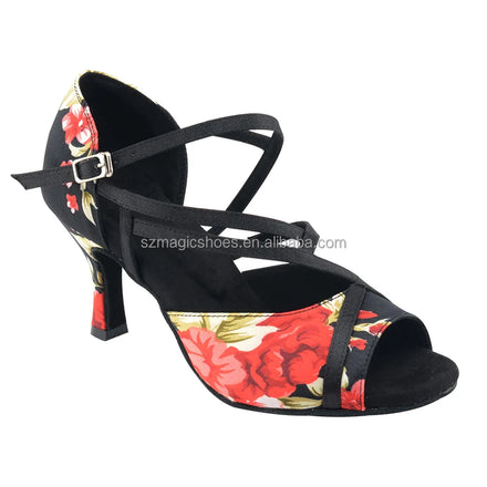 Comfortable Salsa Latin Dance Shoes for Women Satin Print