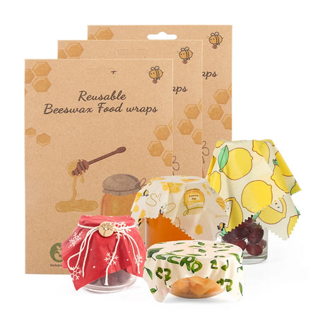 Beeswax Wraps 3-Pack Reusable & Compostable Food Storage Wraps Eco-Friendly Beeswax Coated Cotton for Fresh Food Preservation