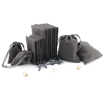 Dark Grey LOGO Printed Custom Velvet Gift Bags Packaging Pouch Small Cloth Bag Drawstring Velvet Bag for Jewelry