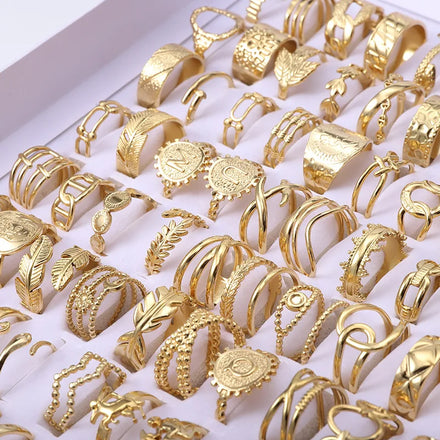 Hot Sale Geometric Stainless Steel Couple Ring Wholesale Multi Kinds Gold Plated Vintage Bulk Open Adjustable Rings