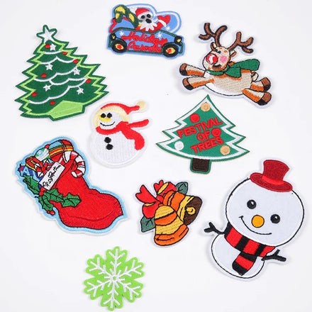 Embroidered Labels Parches Factory Custom Cute Logo Embroidery Christmas Patches With Iron on