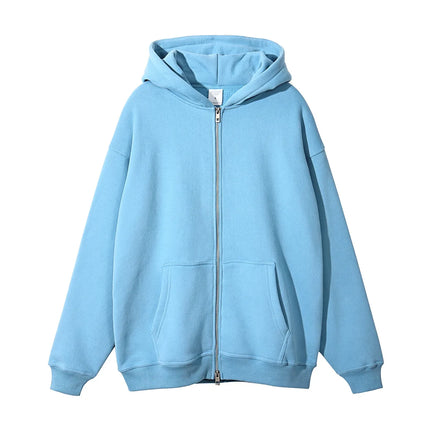 Plain Double Zip Solid Autumn Unisex Oversize Heavyweight Zip-Up Hooded Lined Knitted Hoodie Custom Color Size Eco-Friendly