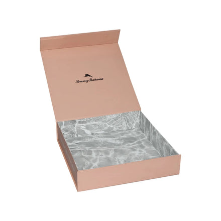 Custom Matte Pink Folding Bikini Packaging Box with Magnetic Closure Foldable Swimwear Packaging Box with Wave Pattern