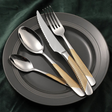 Amzn Best Selling 304 Stainless Steel Star Diamond Spoon Fork Wedding Gold Plated Cutlery Sets