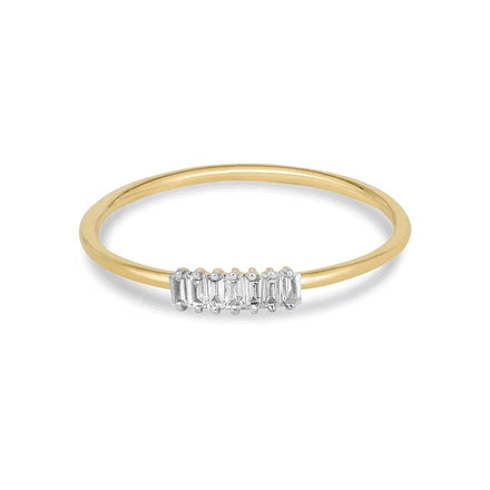 Milskye Women's Jewelry 18K Gold Plated Simple Baguette Diamond Line Ring