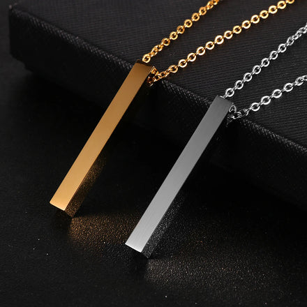 Personalized 3D Vertical Blank Bar Necklace Gold Silver Stainless Steel Coordinate Jewelry for Couples Men Women