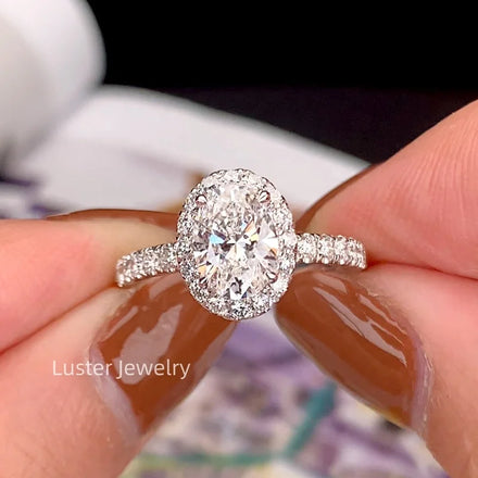 Luster Fancy Oval Shape 1ct Small Size Lab Grown Diamond Cluster 18k Gold Wedding Band Rings