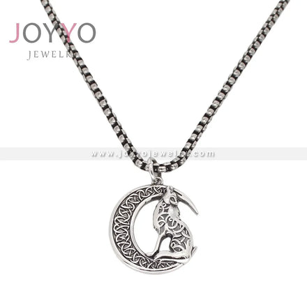Viking Norse Animal Amulet Jewelry Crescent Moon Celtic Wolf Pendant Necklace