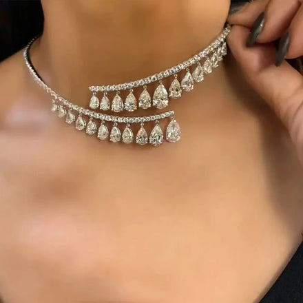 Collar De Diamantes Water Drop Shaped Crystal Necklace Fashion Bride Jewelry Crystal Pendant Choker Necklace for Women