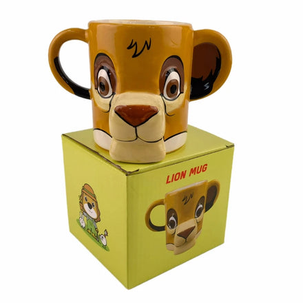 3D Embossed Ceramic Coffee Mug with Rope Lion Cartoon Design Handpainted Dolomite Gift Box Packaging for Presents
