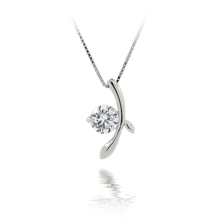 New Leaf Design Small Single Zircon Stone Pendant Solitaire Necklace Silver 925 Pendant for Lady