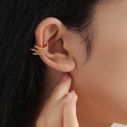 Multi-layer 18k Gold Plated Earrings Twisted Ear Clip Cubic Zircon Inlaid Clip-on Earrings Jewelry for Women