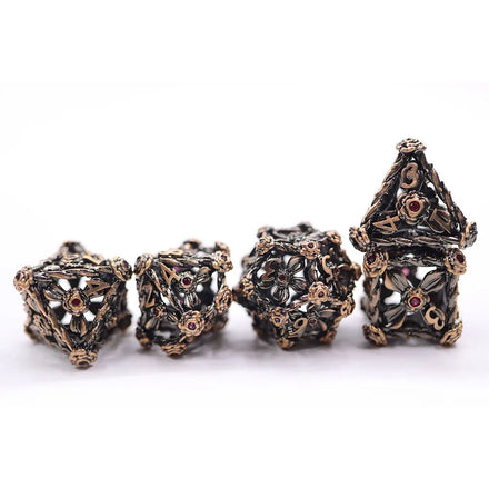 Hot Selling Brass Polyhedral Bone Hollow Metal Dice Set Board Game Packaged in a Metal Box
