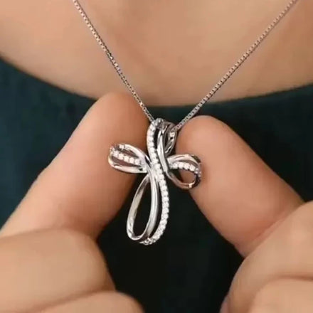 CAOSHI 925 Silver Plated Twisted Zirconia Pendant Jewelry Elegant Women Box Chain Infinity Double Line Cross Pendant Necklaces