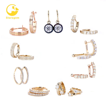Wholesale Gold Hoop Earrings Customize Design Moissanite Diamond Hoop Earrings 14k