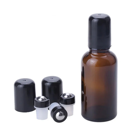 18mm 15ml 30ml 50ml Black Holder Steel Roller Ball Brown Amber Essential Oil Glass Roller Bottle