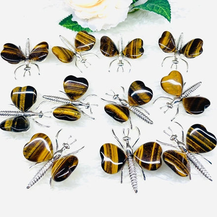 DIY Beautiful Crystal Butterfly Figurine Yellow Tiger Eye Butterfly Model With Crystal Animal Gifts