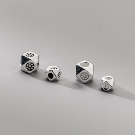 S925 Sterling Silver Retro Geometric Spacer Beads Handmade DIY Jewelry Accessories Braided Bead Rope Beads for Jewelry Making