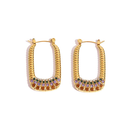 Ins Popular Colourful Zircon Inlaid Luxury Earrings Stainless Steel PVD Gold Plated Dainty Earrings