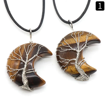 HZ Moon Carved Crystal Rough Raw Carving Mushrooms Pendant Necklace for Jewelry