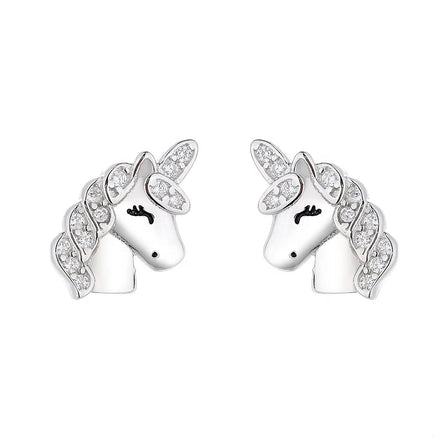 Christmas Present Fine Jewelry Animal Horse Shape Stud Earring for Children 925 Sterling Silver Girls CZ Unicorn Stud Earrings